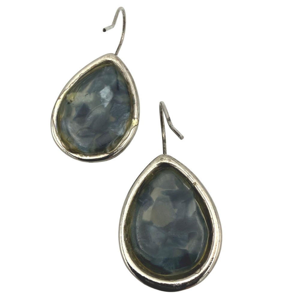 Teardrop Dangle Earrings Womens Blue Grey Marbled Stone Silver Tone Boho Earthy - Picture 2 of 3